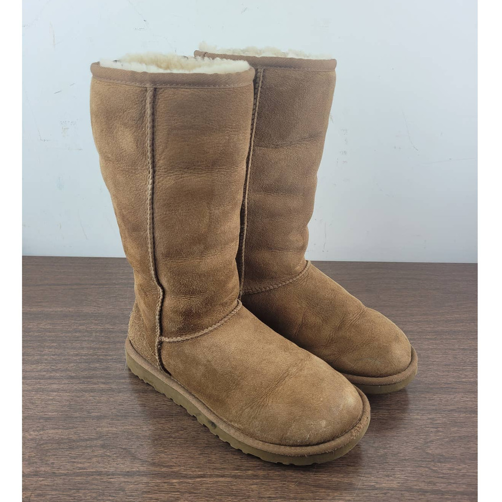UGG Classic Tall Chestnut Suede Leather Sheepskin Warm Winter Boots 5815 Size 5